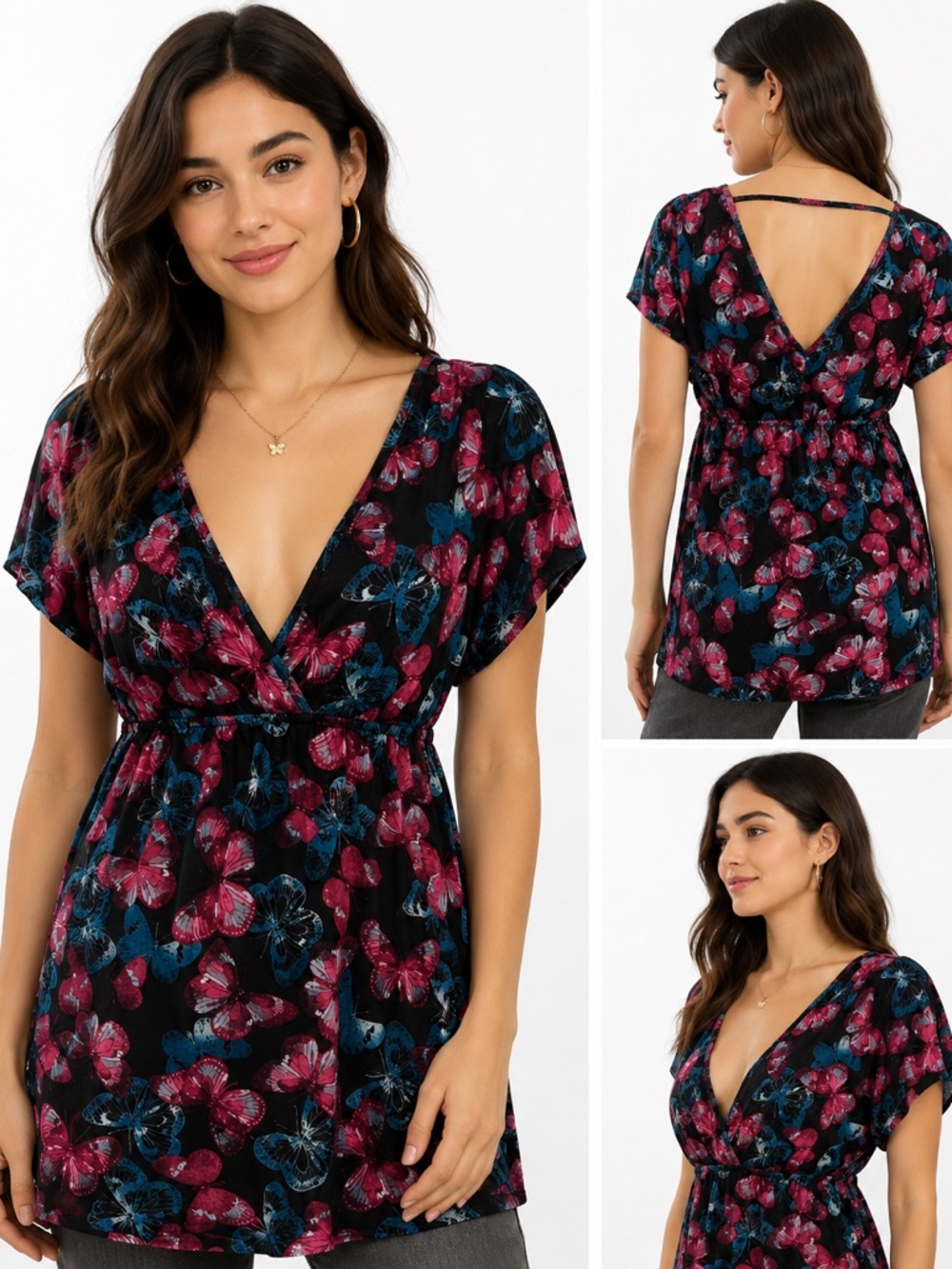 🦋 NOBO Butterfly Print Empire Waist Tunic Top 🦋
✨ Boutique-inspired Y2K style ✨